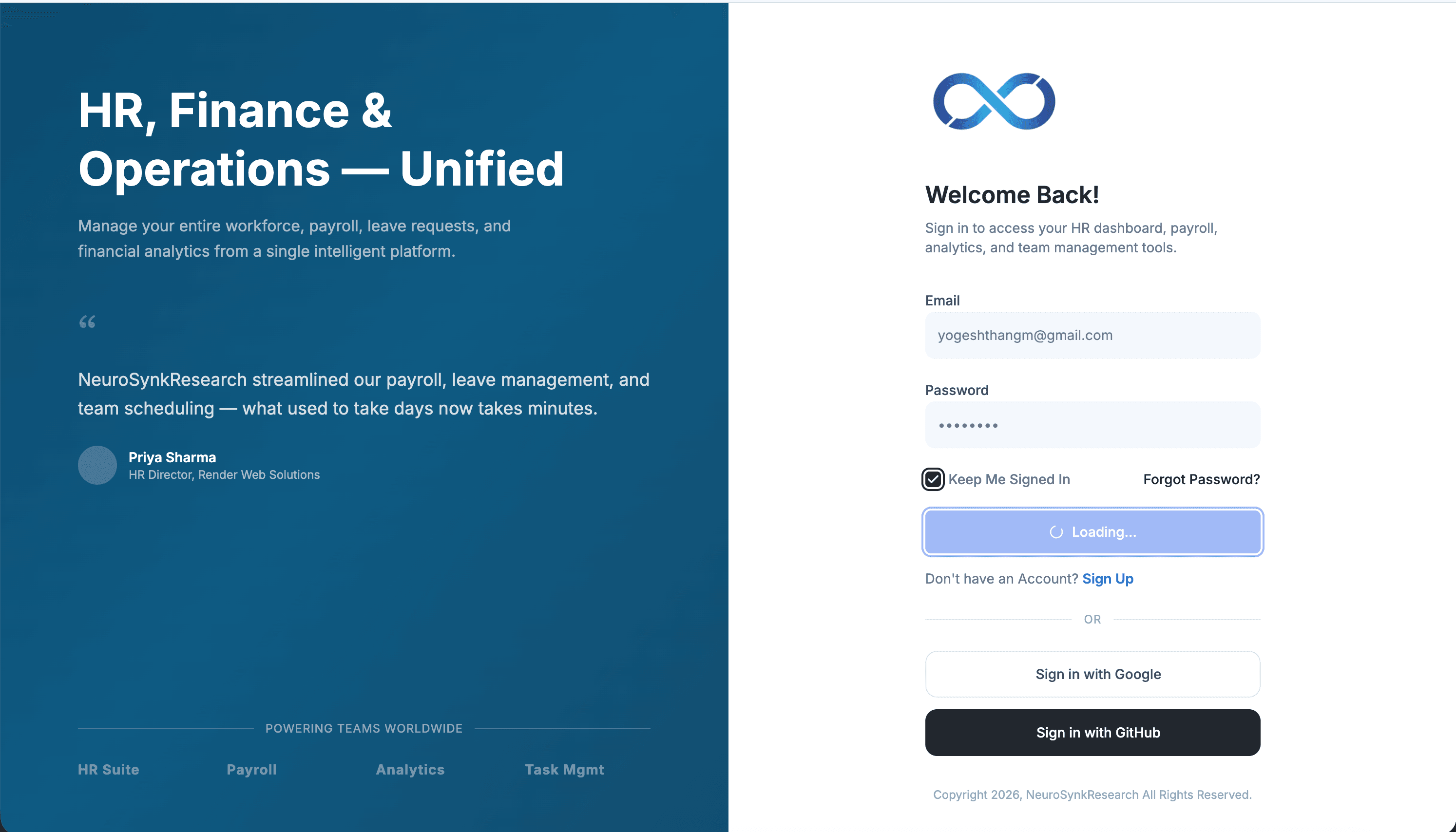 NeuroSynk Research — Enterprise Operations Platform